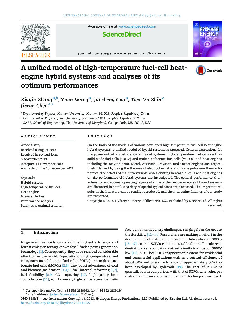 A unified model of high-temperature fuel-cell heat-engine hybrid systems and analyses of its optimum performances