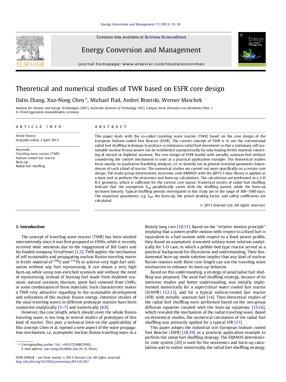 Theoretical and numerical studies of TWR based on ESFR core design