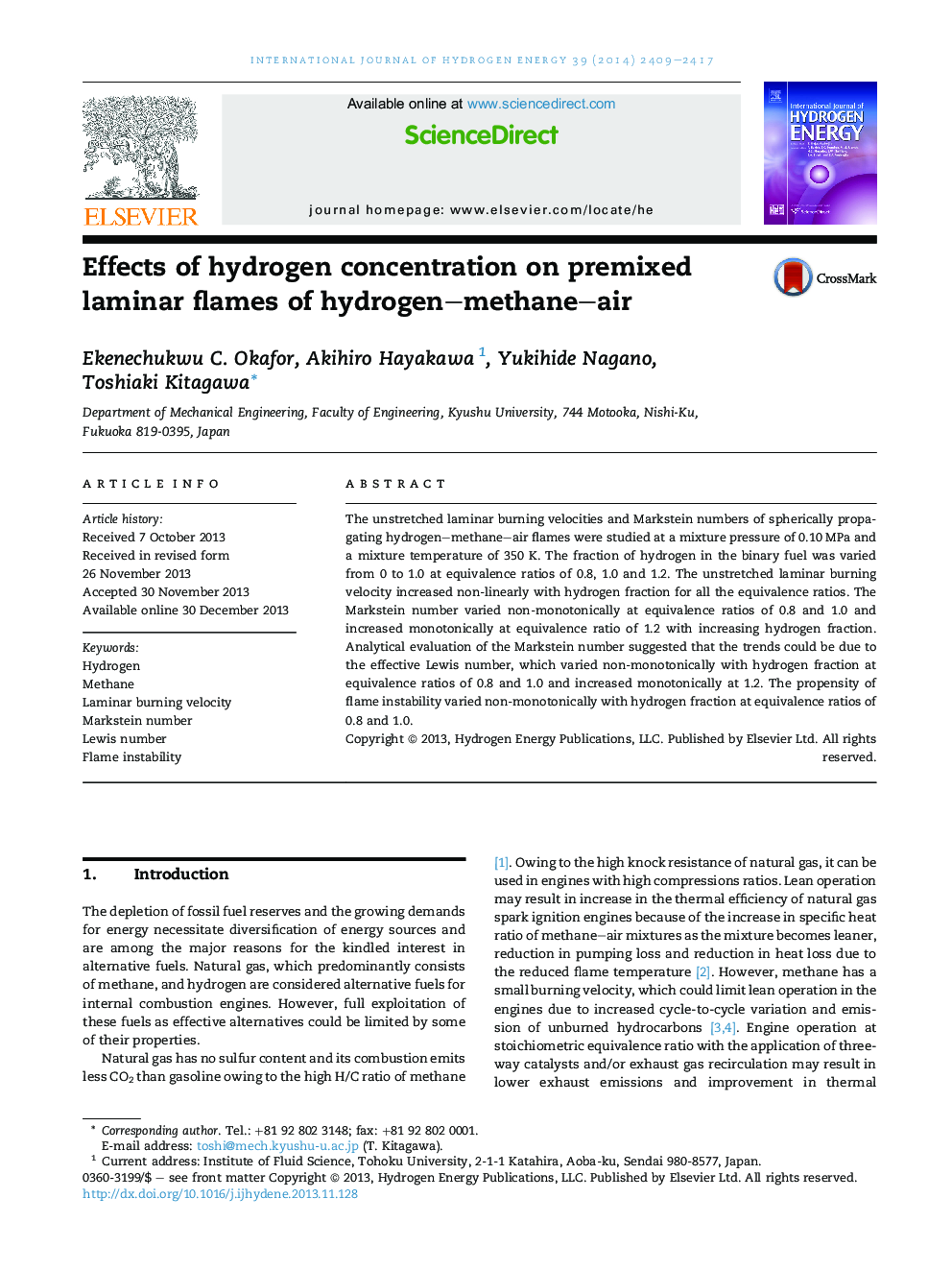 Effects of hydrogen concentration on premixed laminar flames of hydrogen-methane-air