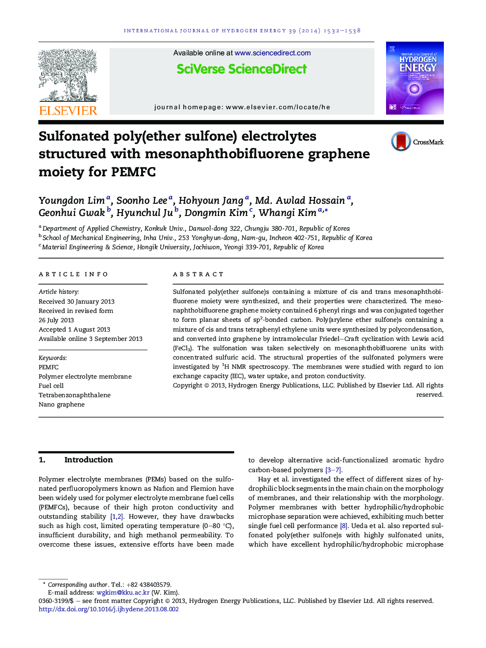 Sulfonated poly(ether sulfone) electrolytes structured with mesonaphthobifluorene graphene moiety for PEMFC