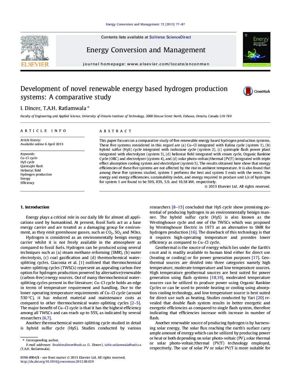 Development of novel renewable energy based hydrogen production systems: A comparative study