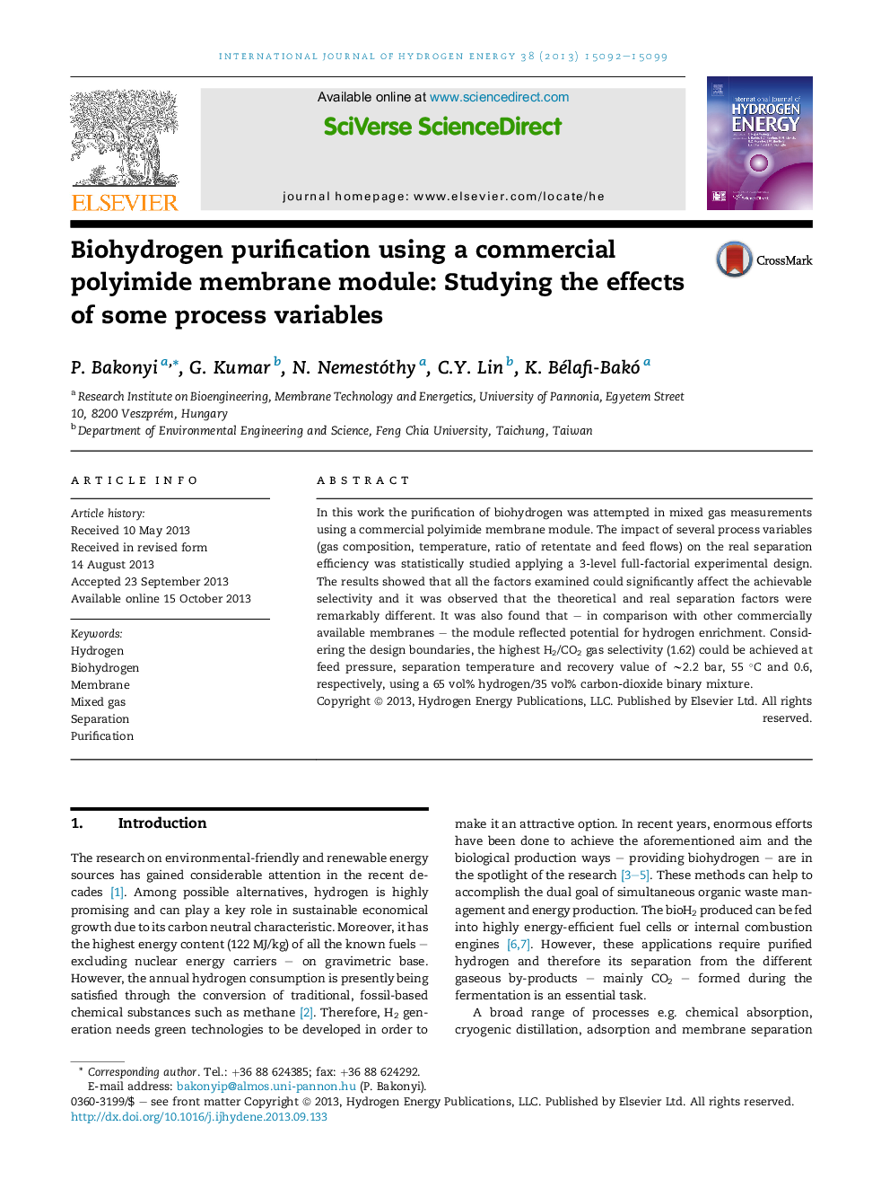 Biohydrogen purification using a commercial polyimide membrane module: Studying the effects of some process variables