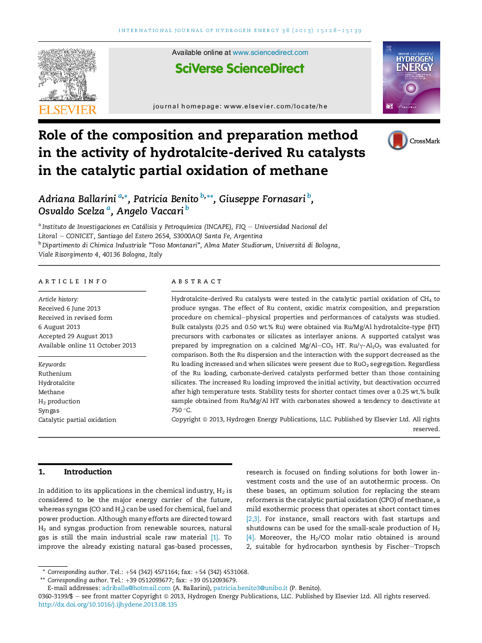 Role of the composition and preparation method inÂ the activity of hydrotalcite-derived Ru catalysts in the catalytic partial oxidation of methane