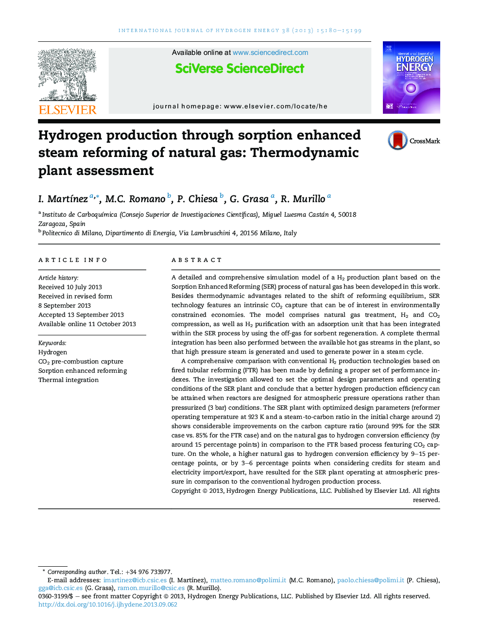 Hydrogen production through sorption enhanced steam reforming of natural gas: Thermodynamic plant assessment
