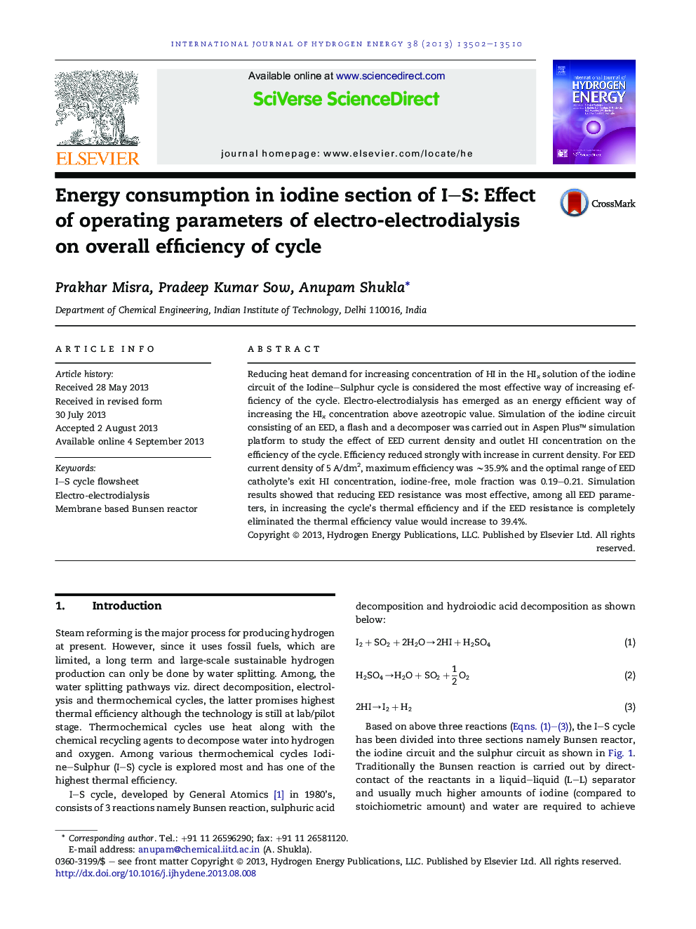 Energy consumption in iodine section of I-S: Effect of operating parameters of electro-electrodialysis on overall efficiency of cycle