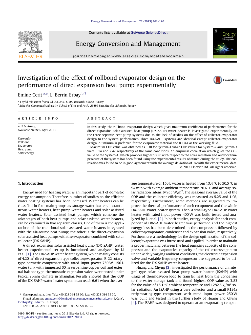 Investigation of the effect of rollbond evaporator design on the performance of direct expansion heat pump experimentally