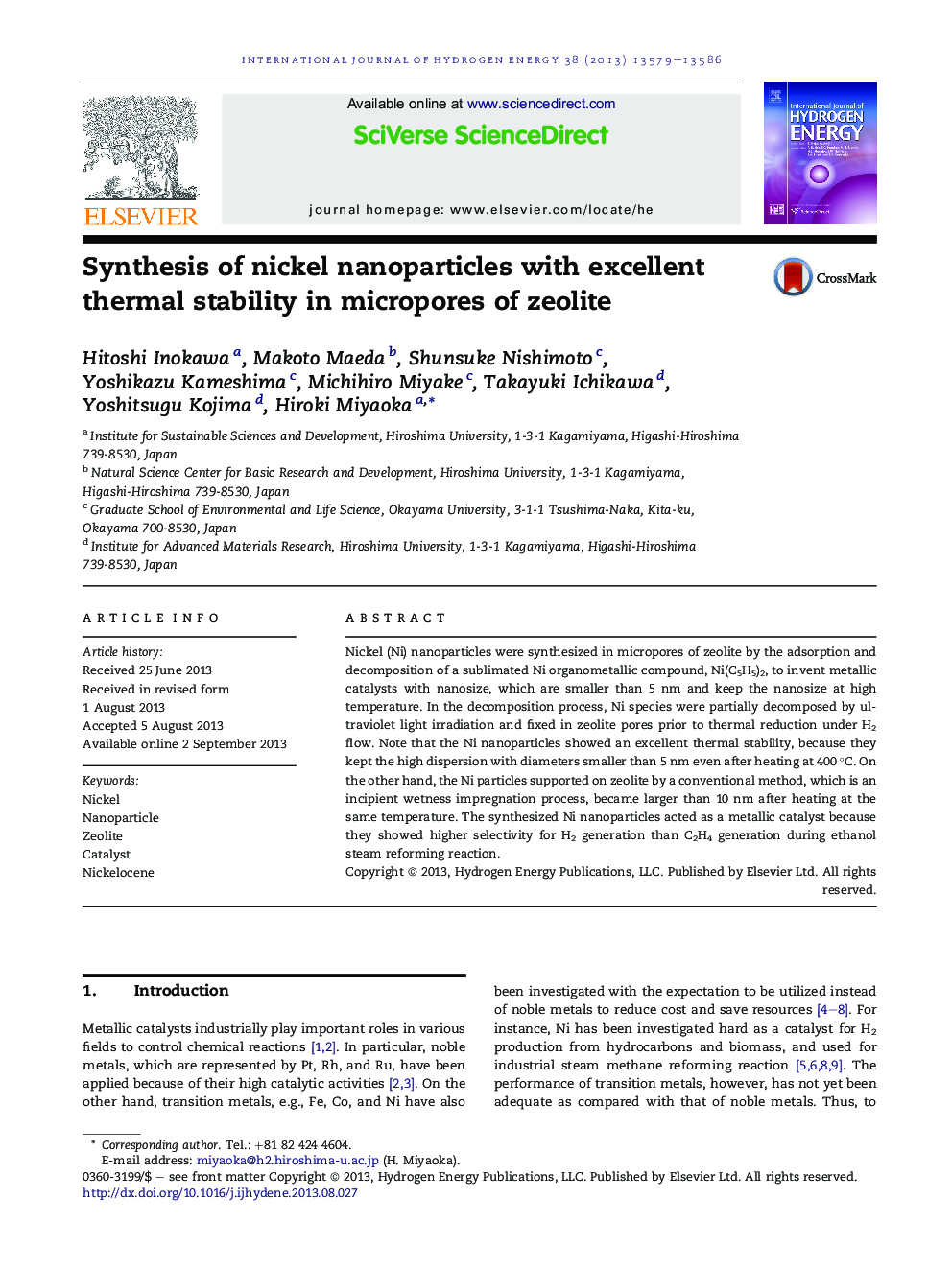 Synthesis of nickel nanoparticles with excellent thermal stability in micropores of zeolite