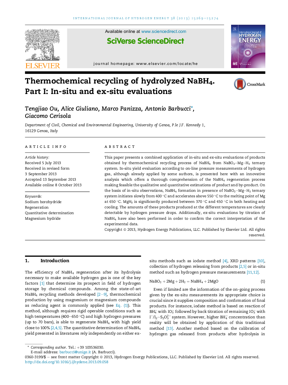 Thermochemical recycling of hydrolyzed NaBH4. Part I: In-situ and ex-situ evaluations