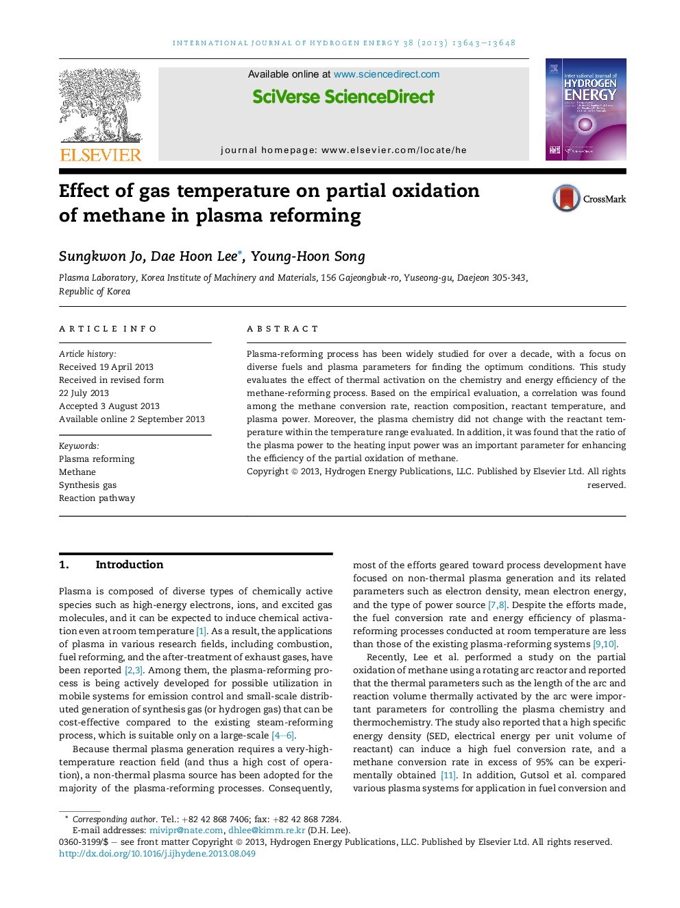 Effect of gas temperature on partial oxidation ofÂ methane in plasma reforming