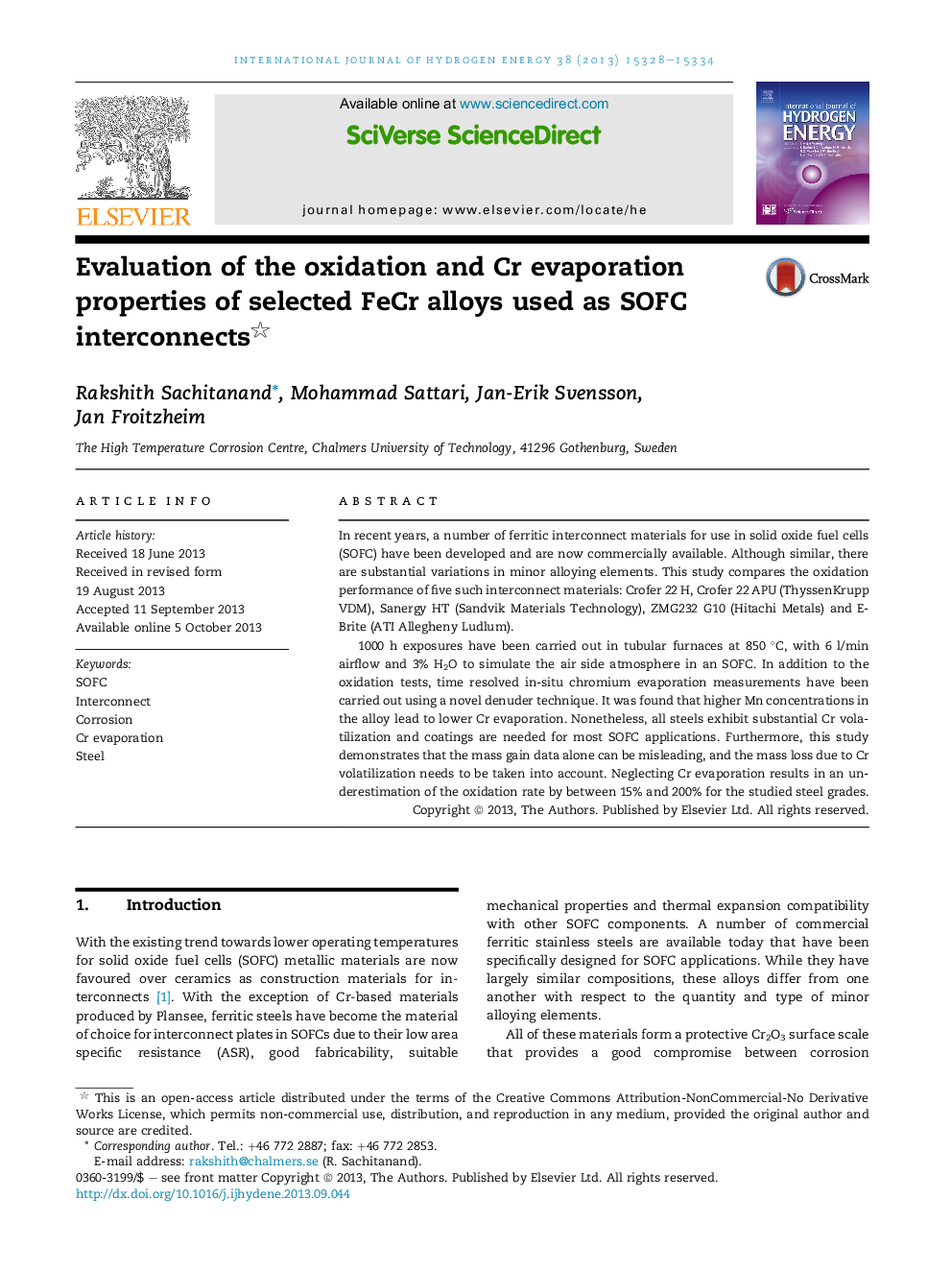 Evaluation of the oxidation and Cr evaporation properties of selected FeCr alloys used as SOFC interconnects