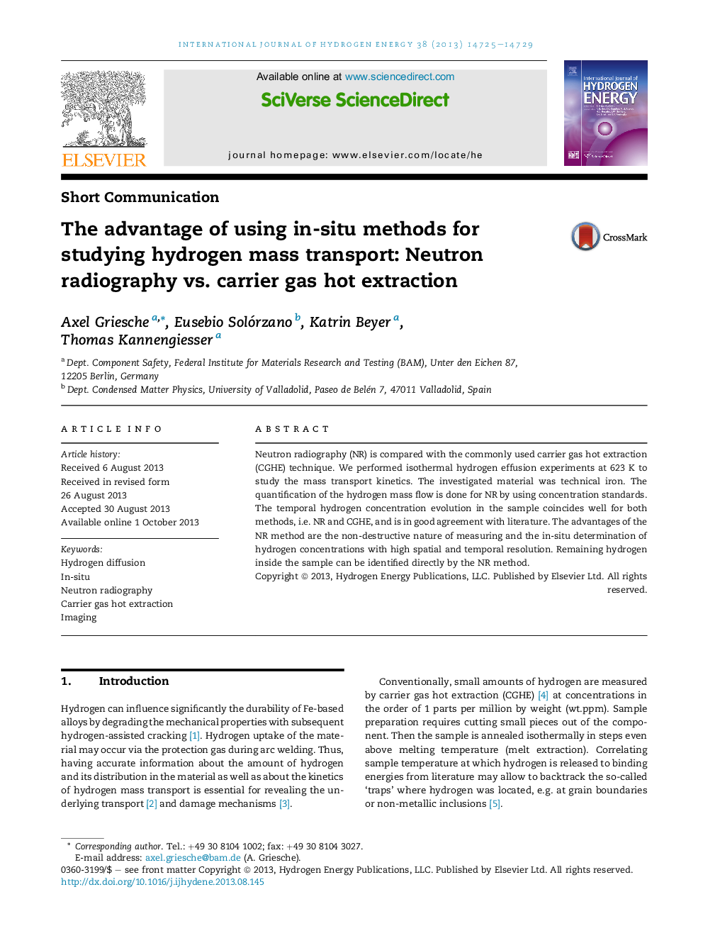 The advantage of using in-situ methods for studying hydrogen mass transport: Neutron radiography vs. carrier gas hot extraction