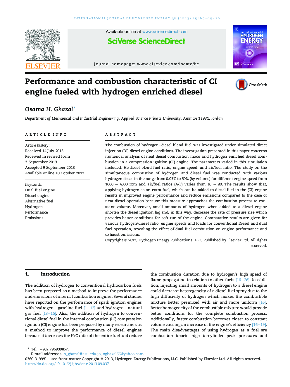 Performance and combustion characteristic of CI engine fueled with hydrogen enriched diesel