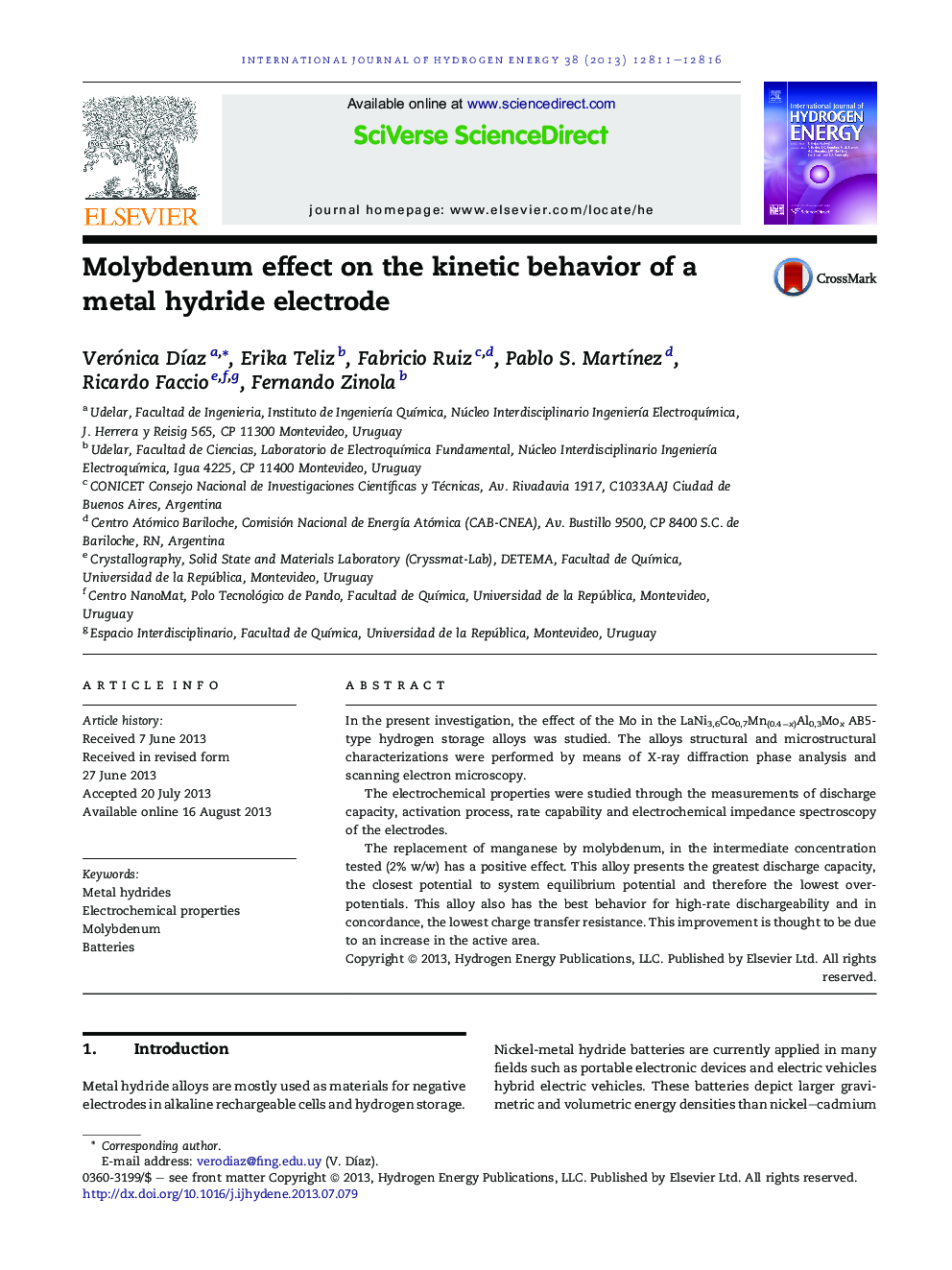 Molybdenum effect on the kinetic behavior of a metal hydride electrode