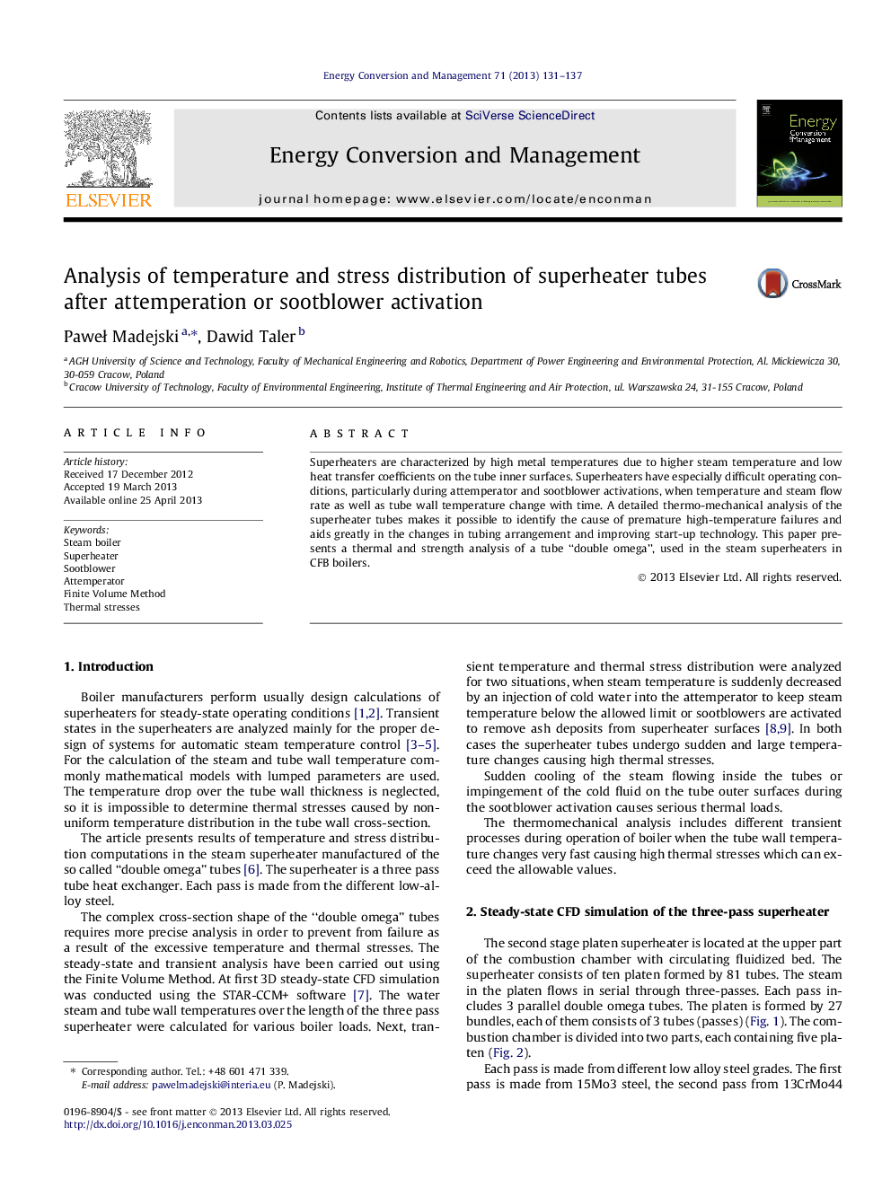 Analysis of temperature and stress distribution of superheater tubes after attemperation or sootblower activation