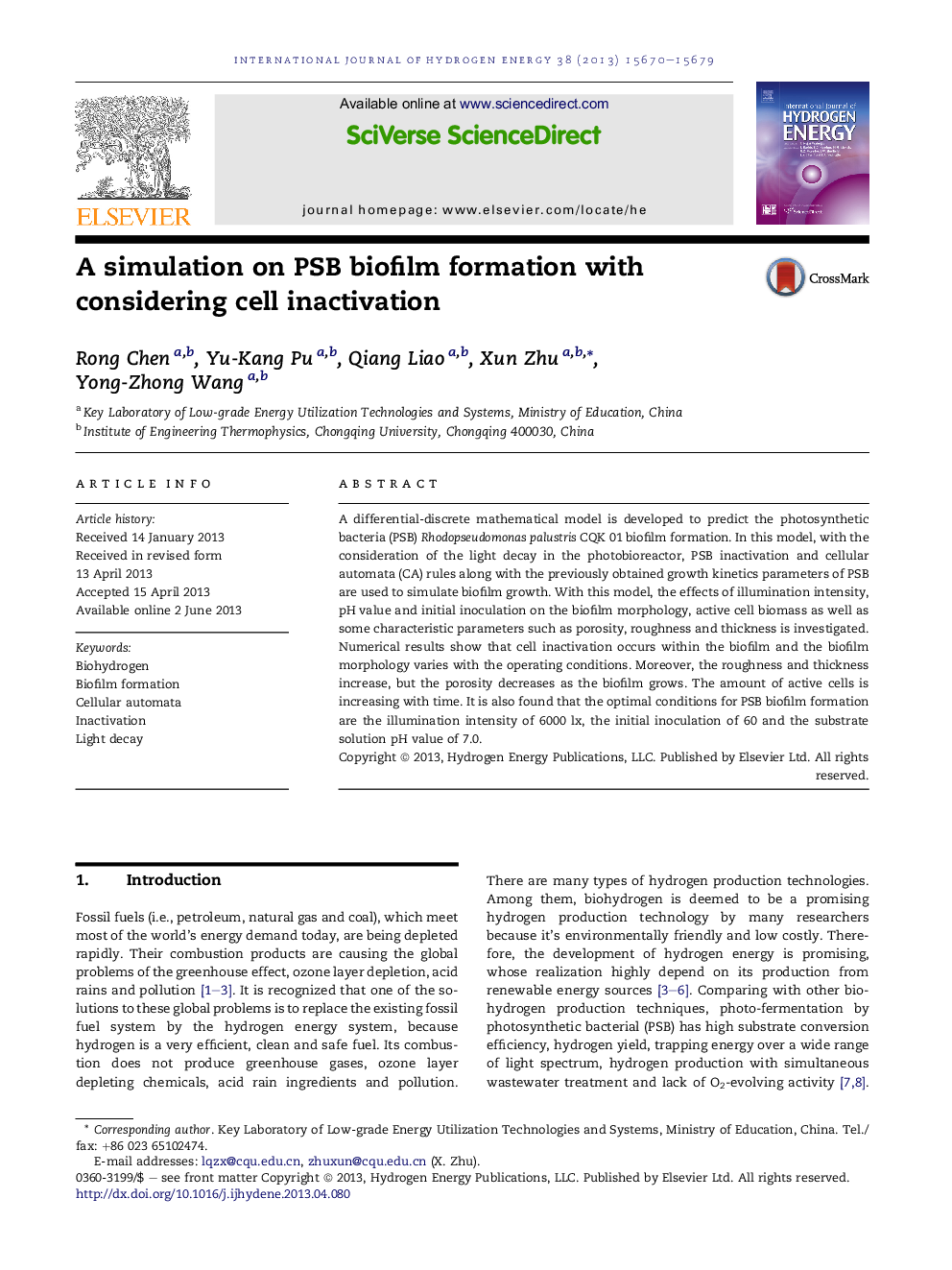 A simulation on PSB biofilm formation with considering cell inactivation