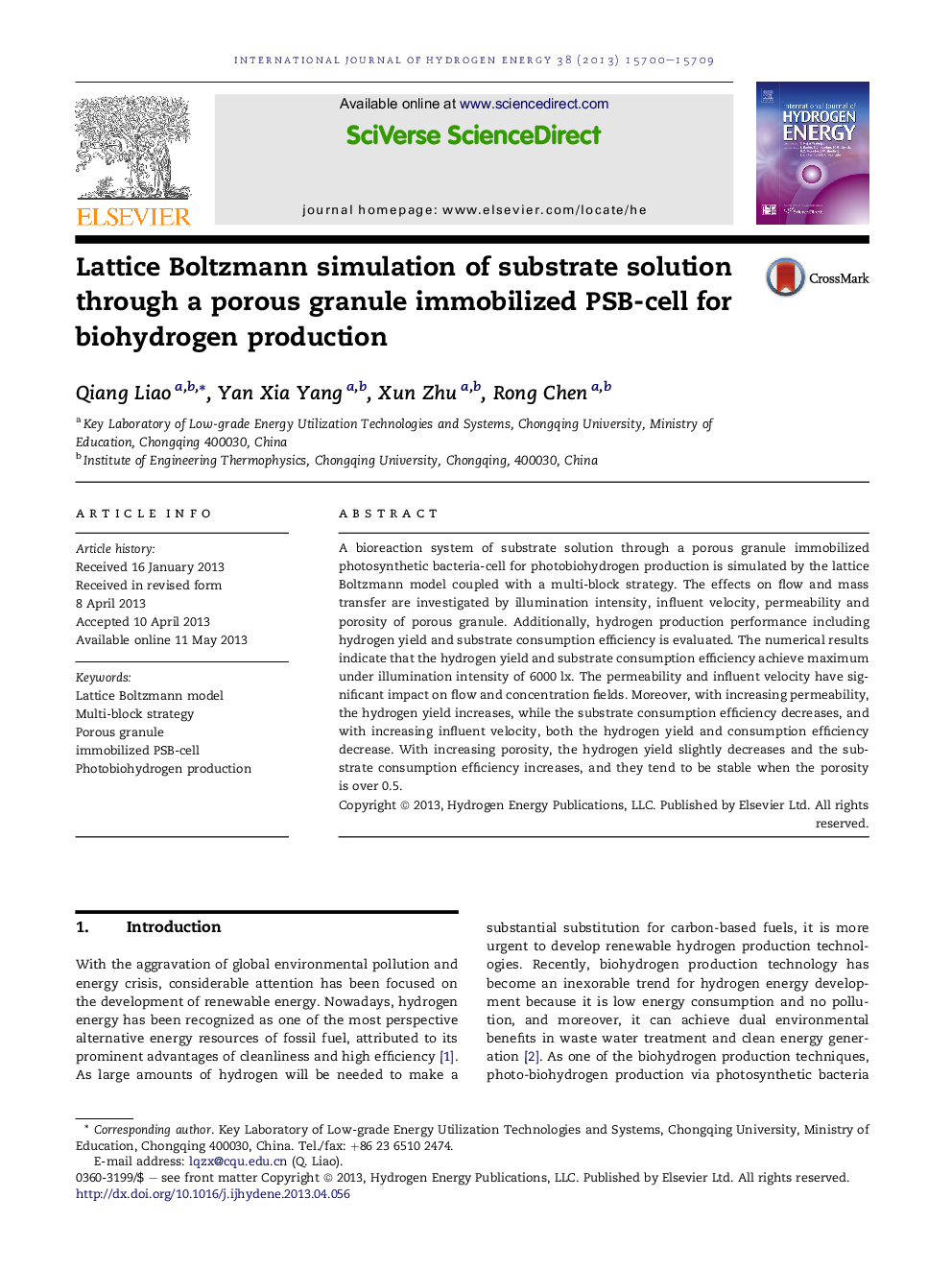 Lattice Boltzmann simulation of substrate solution through aÂ porous granule immobilized PSB-cell for biohydrogen production