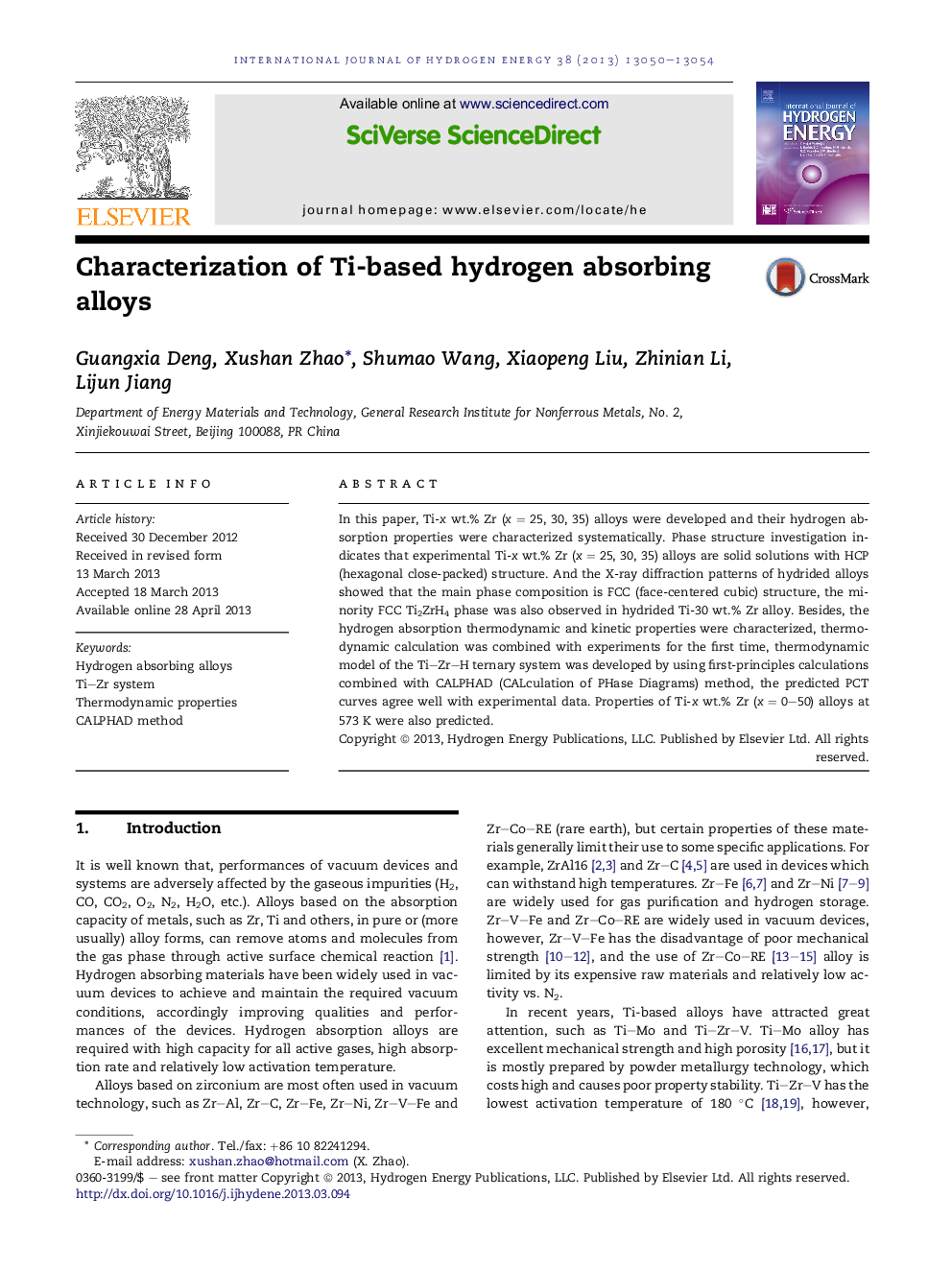 Characterization of Ti-based hydrogen absorbing alloys