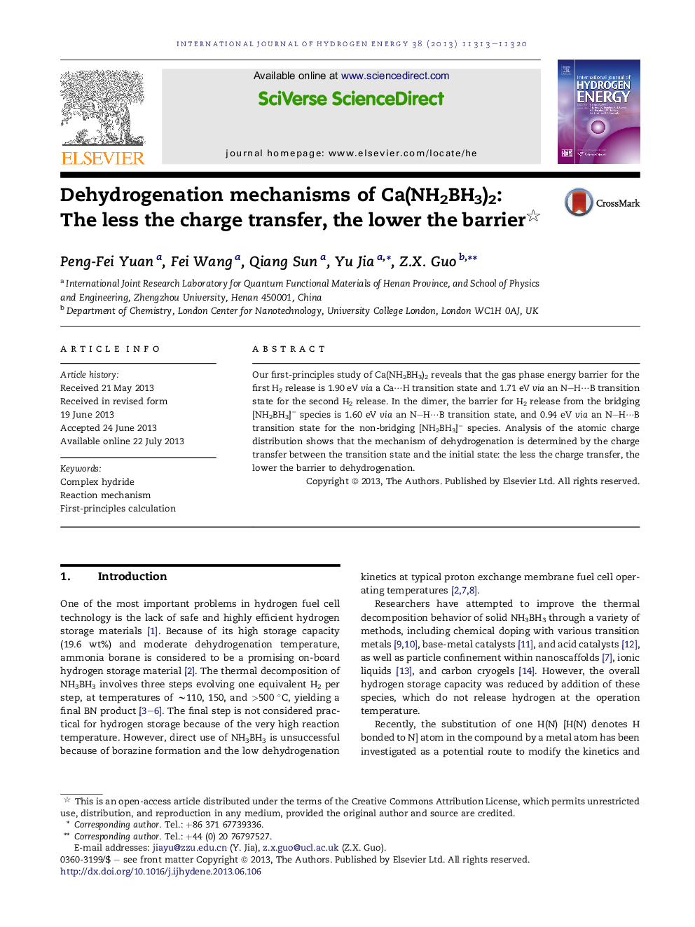 Dehydrogenation mechanisms of Ca(NH2BH3)2: TheÂ less the charge transfer, the lower the barrier