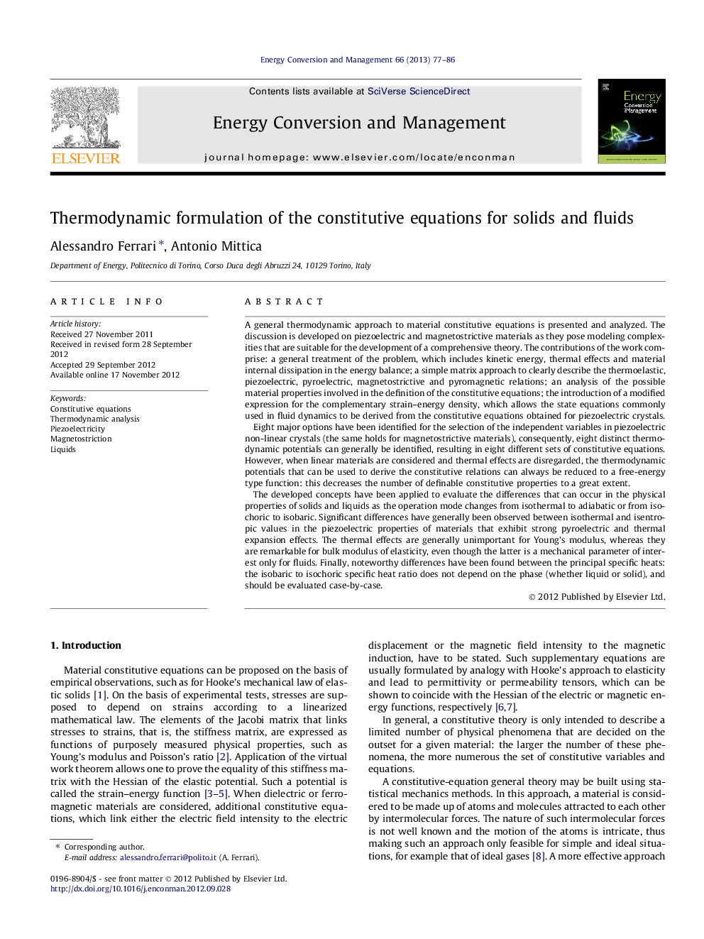 عکس صفحه اول مقاله: Thermodynamic formulation of the constitutive equations for solids and fluids Thermodynamic formulation of the constitutive equations for solids and fluids