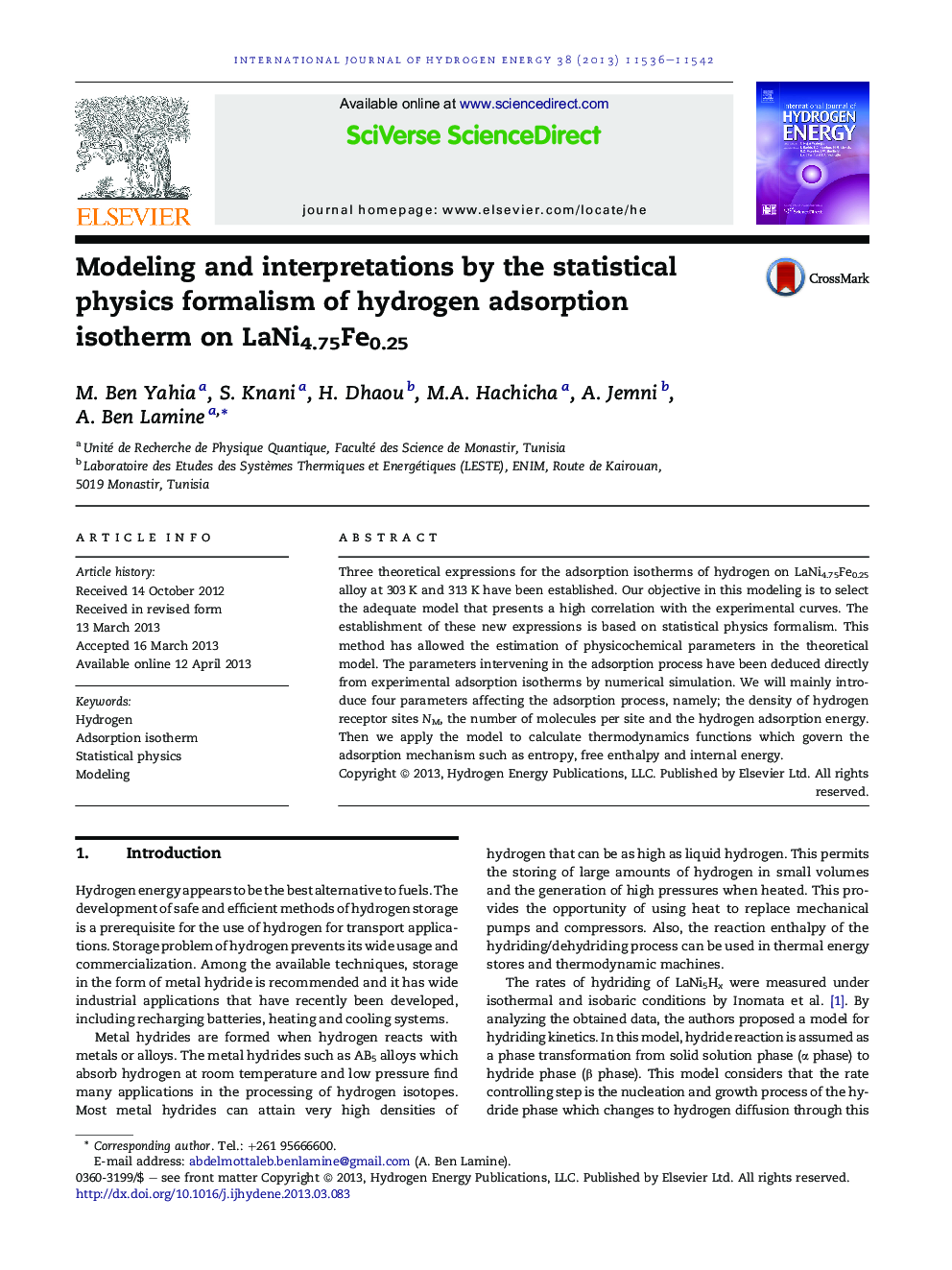 Modeling and interpretations by the statistical physics formalism of hydrogen adsorption isotherm on LaNi4.75Fe0.25