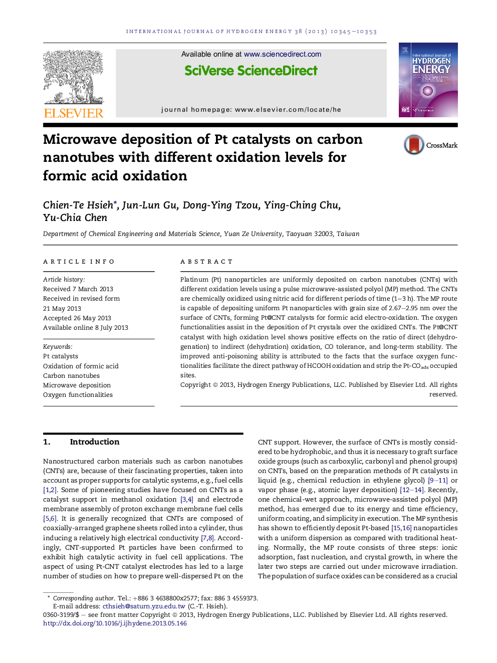 Microwave deposition of Pt catalysts on carbon nanotubes with different oxidation levels for formic acid oxidation