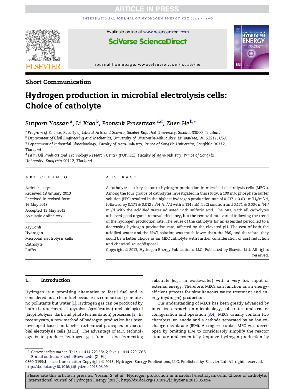 Hydrogen production in microbial electrolysis cells: Choice of catholyte