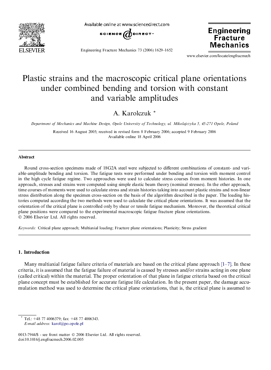 Plastic strains and the macroscopic critical plane orientations under combined bending and torsion with constant and variable amplitudes