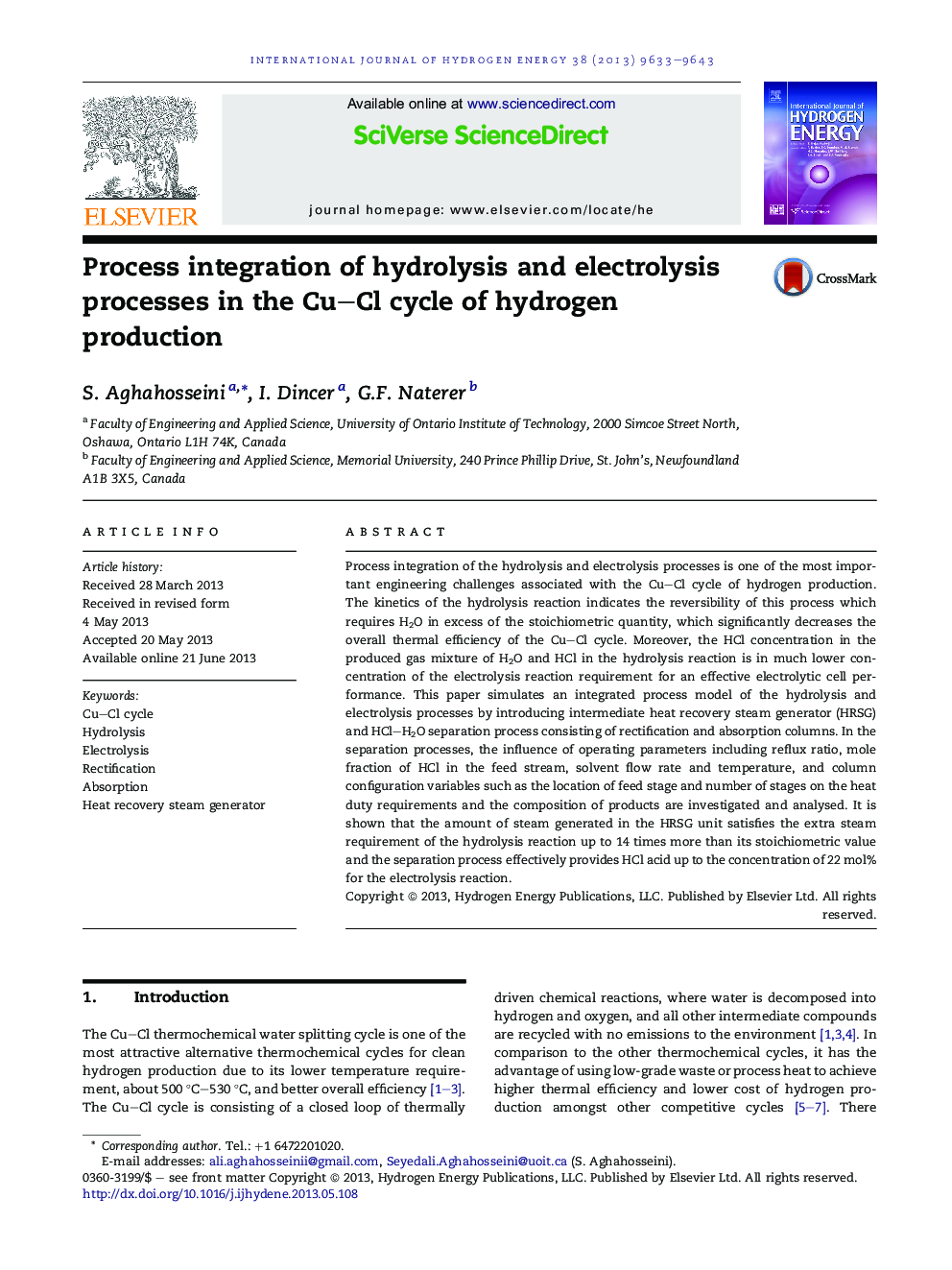 Process integration of hydrolysis and electrolysis processes in the Cu-Cl cycle of hydrogen production