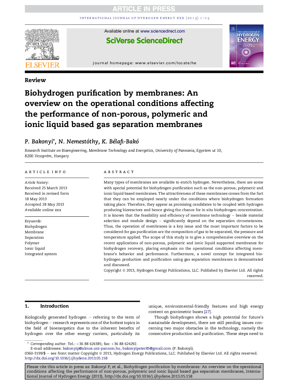 Biohydrogen purification by membranes: An overview on the operational conditions affecting the performance of non-porous, polymeric and ionic liquid based gas separation membranes