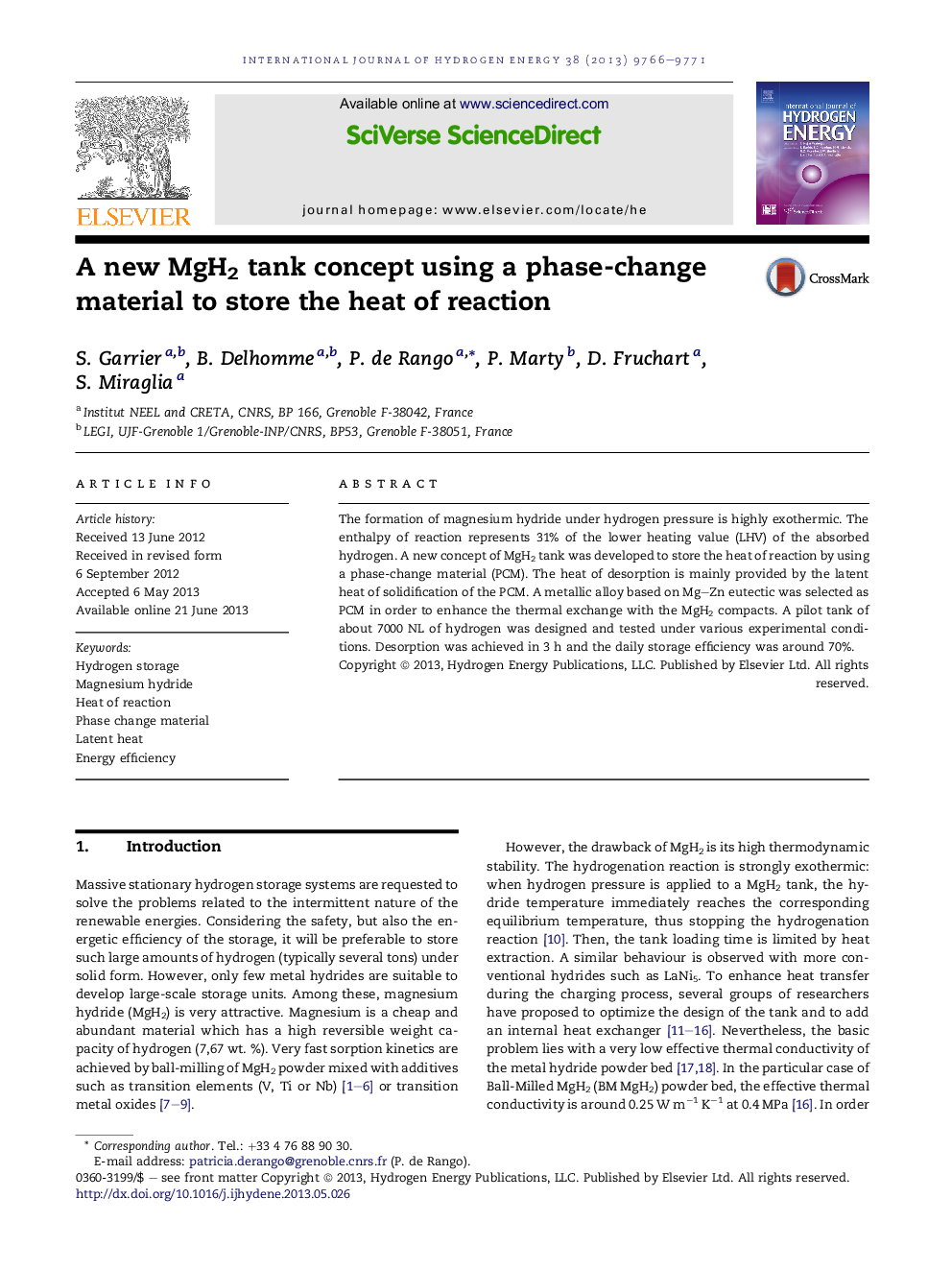 A new MgH2 tank concept using a phase-change material to store the heat of reaction