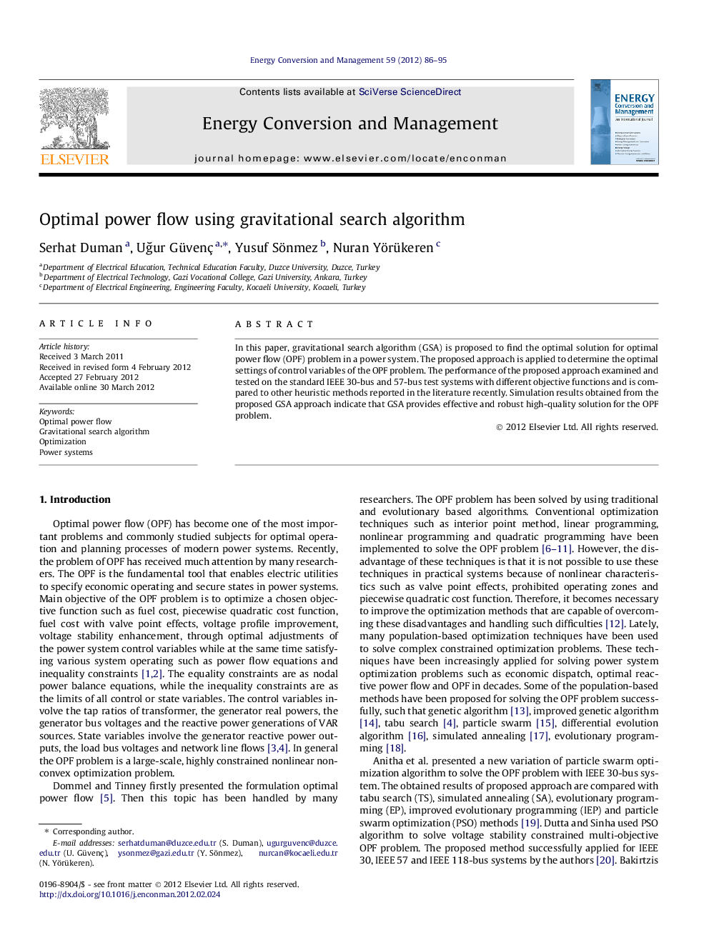 عکس صفحه اول مقاله: Optimal power flow using gravitational search algorithm Optimal power flow using gravitational search algorithm