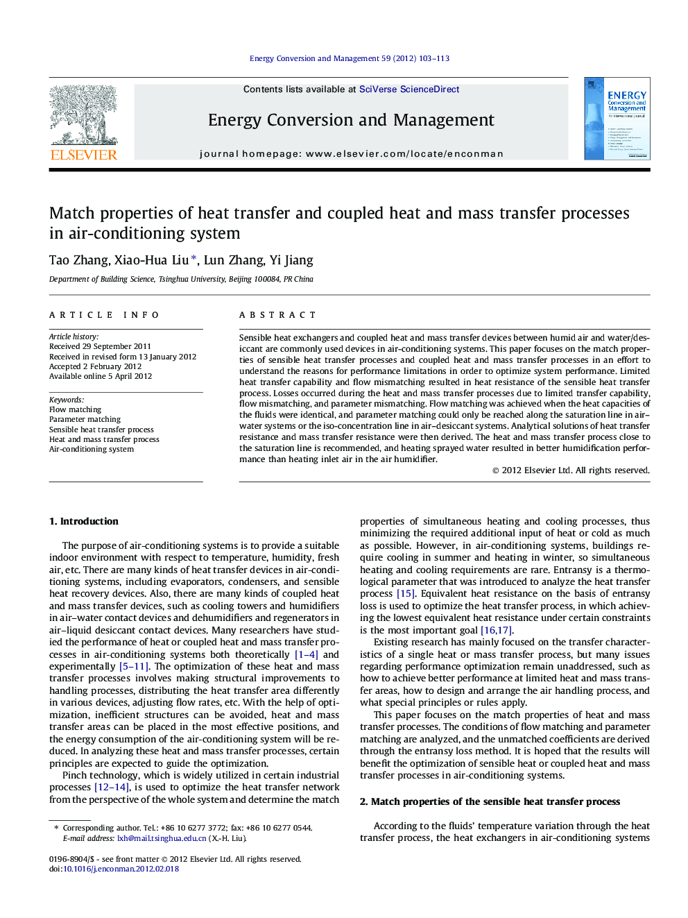 Match properties of heat transfer and coupled heat and mass transfer processes in air-conditioning system