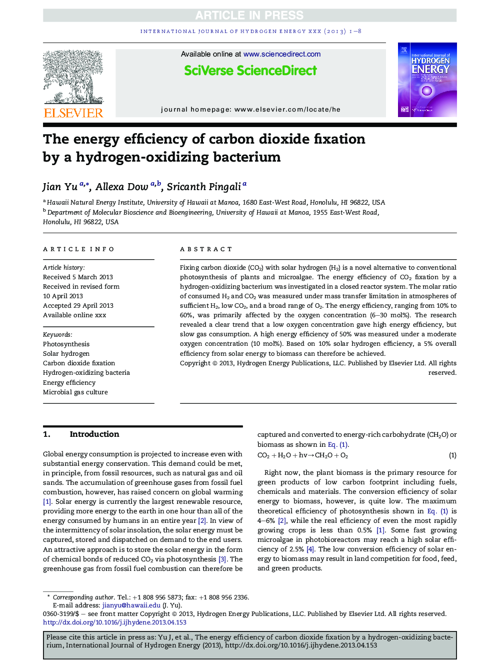 The energy efficiency of carbon dioxide fixation byÂ aÂ hydrogen-oxidizing bacterium