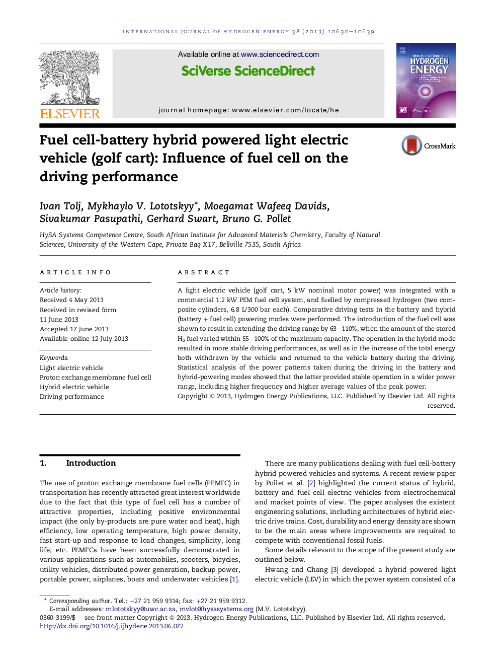 Fuel cell-battery hybrid powered light electric vehicle (golf cart): Influence of fuel cell on the driving performance