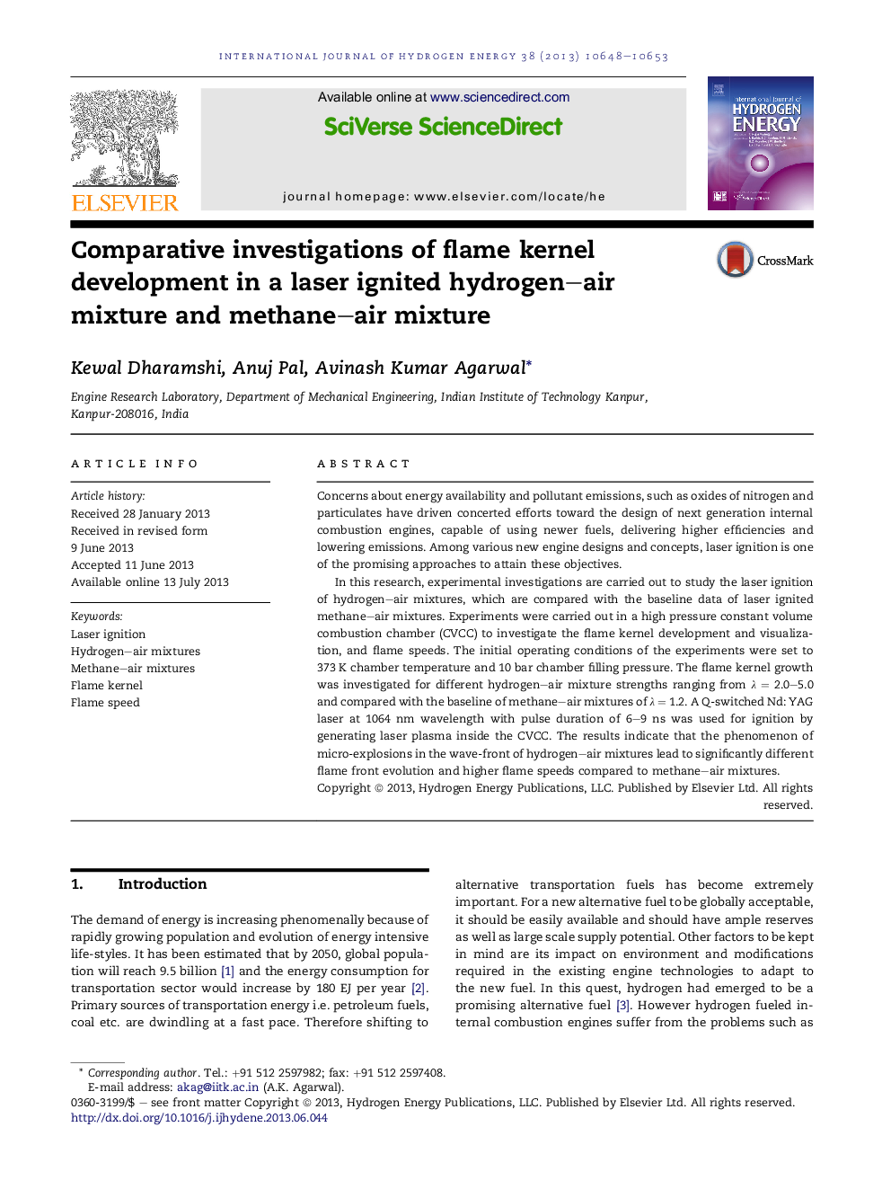 Comparative investigations of flame kernel development in a laser ignited hydrogen-air mixture and methane-air mixture