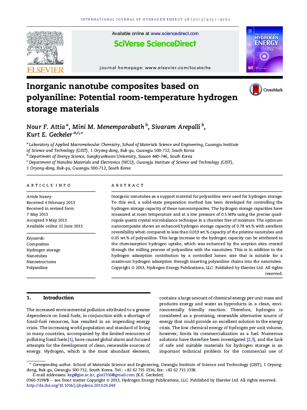 Inorganic nanotube composites based on polyaniline: Potential room-temperature hydrogen storage materials