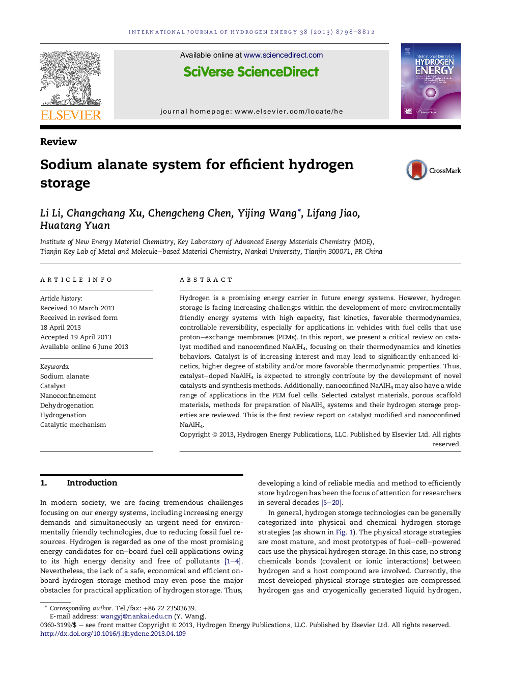 Sodium alanate system for efficient hydrogen storage