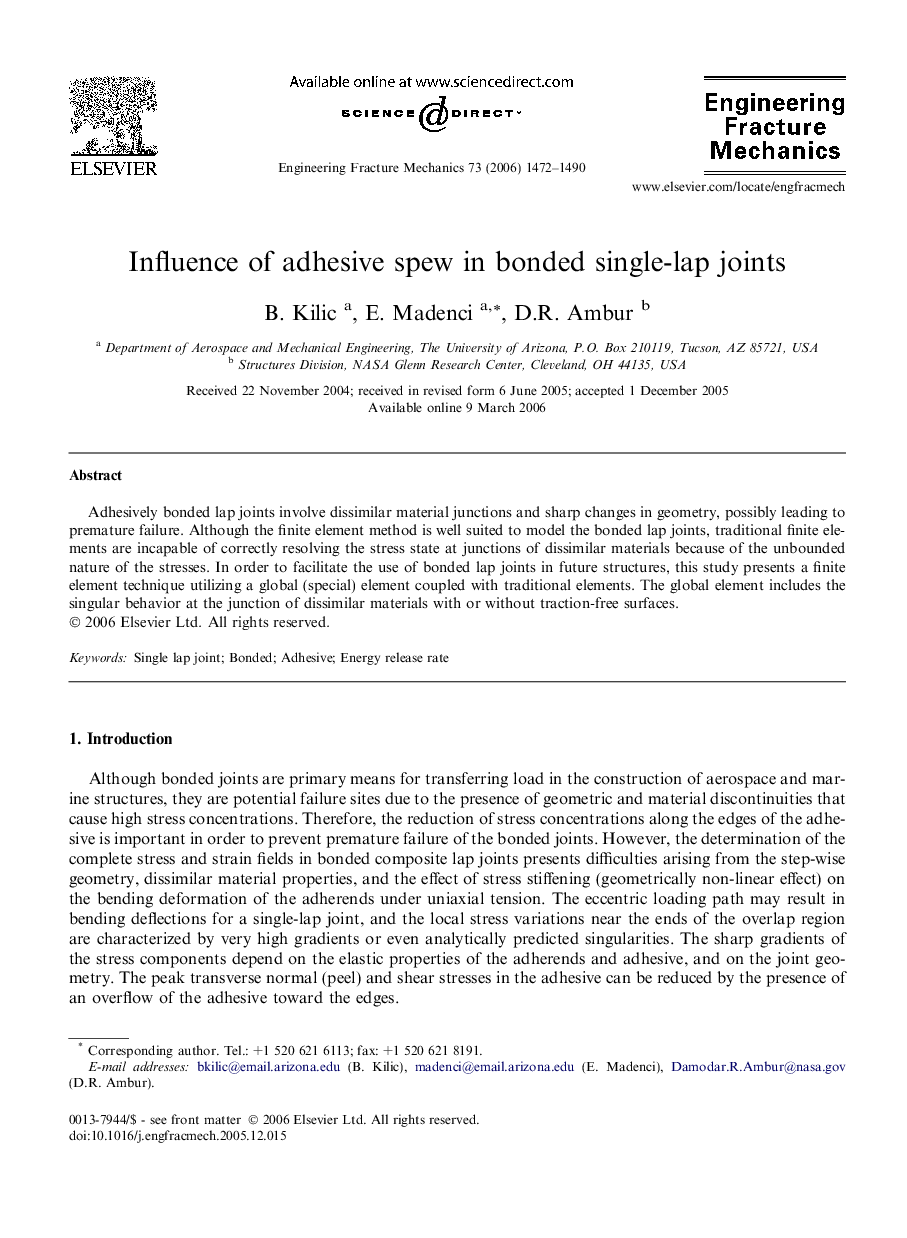 Influence of adhesive spew in bonded single-lap joints