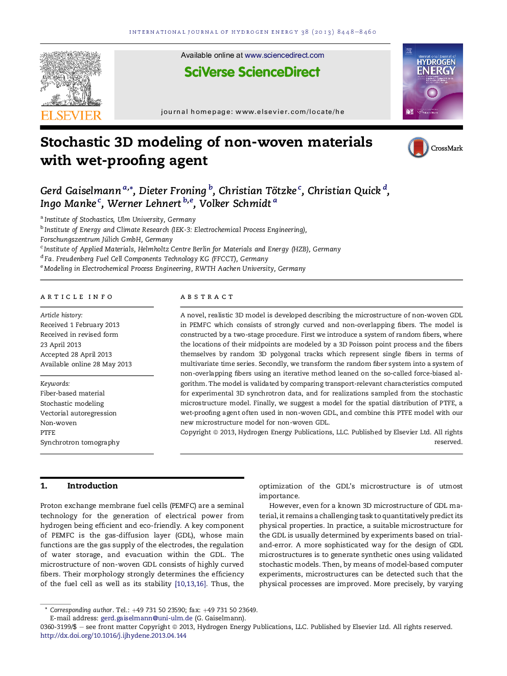 Stochastic 3D modeling of non-woven materials with wet-proofing agent