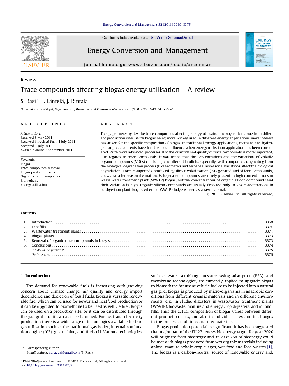 Trace compounds affecting biogas energy utilisation – A review