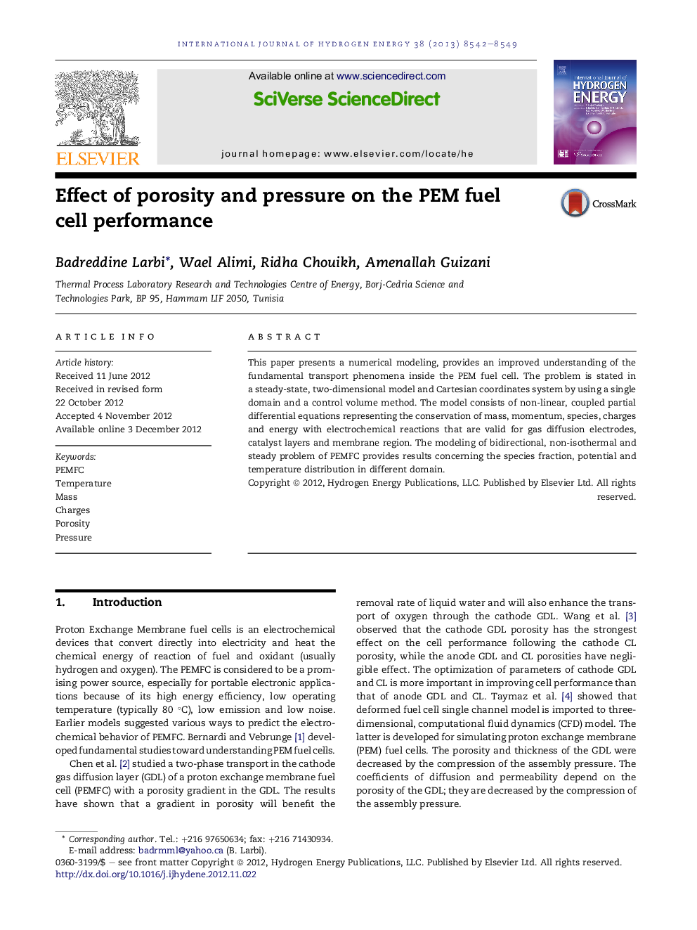 Effect of porosity and pressure on the PEM fuel cell performance