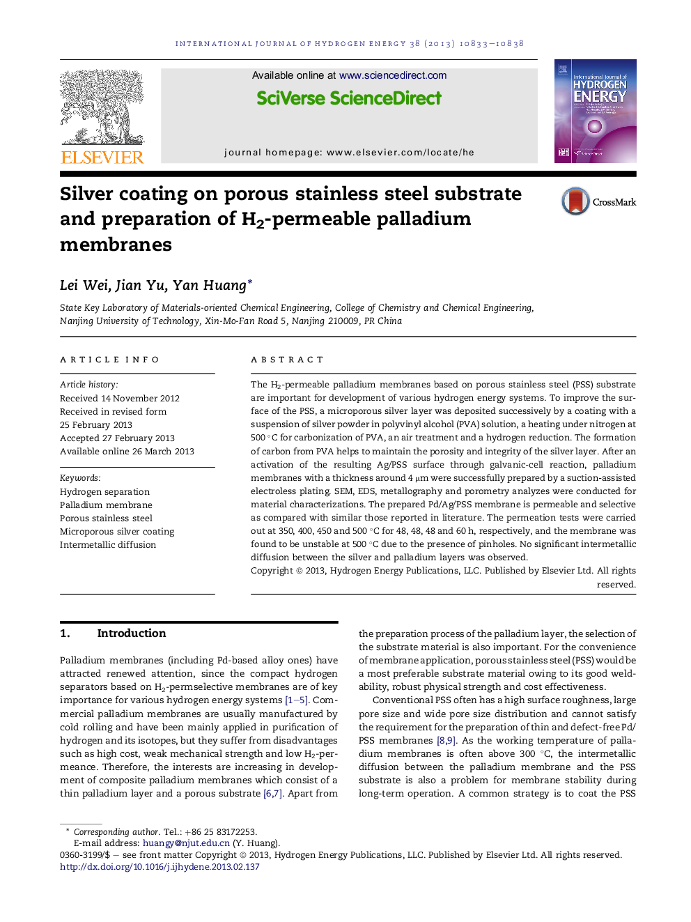 Silver coating on porous stainless steel substrate and preparation of H2-permeable palladium membranes