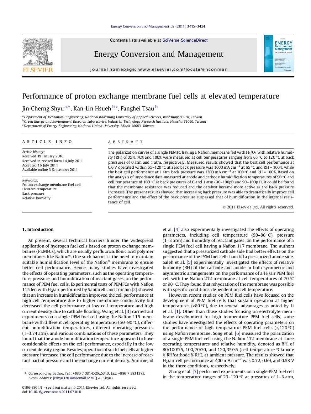 Performance of proton exchange membrane fuel cells at elevated temperature