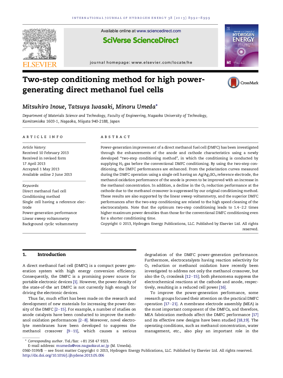 Two-step conditioning method for high power-generating direct methanol fuel cells