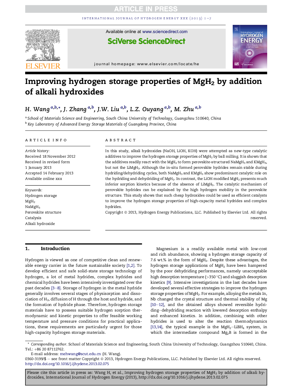 Improving hydrogen storage properties of MgH2 by addition ofÂ alkali hydroxides