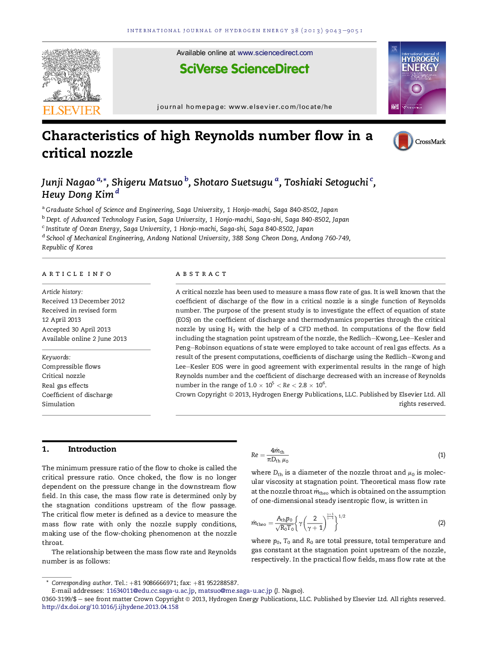 Characteristics of high Reynolds number flow in a critical nozzle