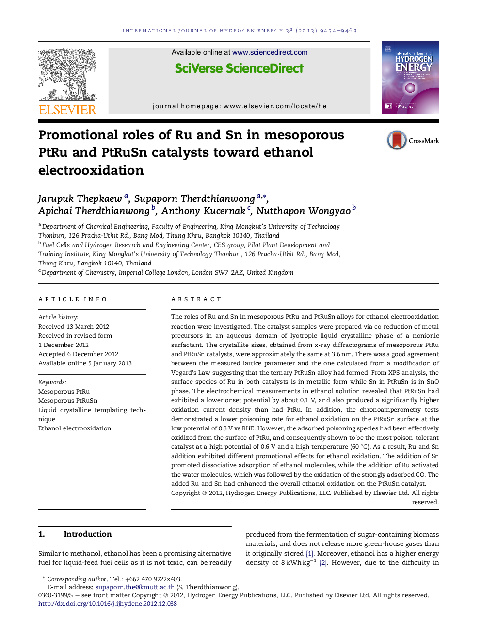 Promotional roles of Ru and Sn in mesoporous PtRuÂ and PtRuSn catalysts toward ethanol electrooxidation