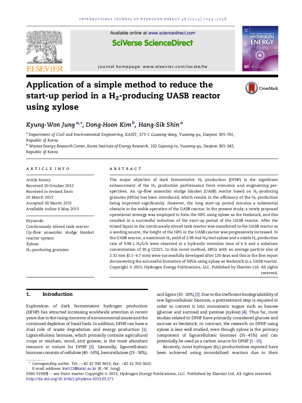 Application of a simple method to reduce the start-up period in a H2-producing UASB reactor using xylose