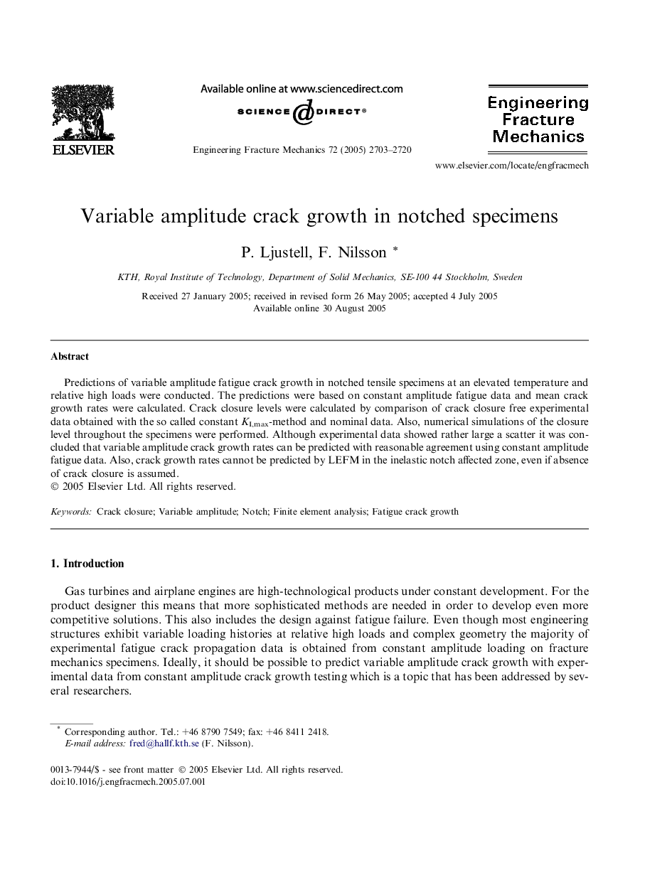 Variable amplitude crack growth in notched specimens