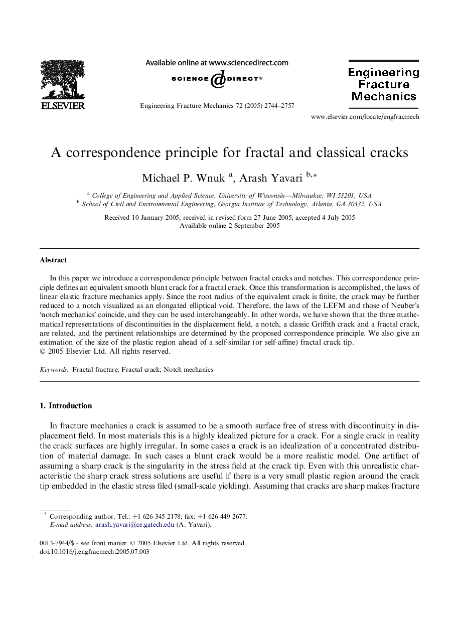 A correspondence principle for fractal and classical cracks